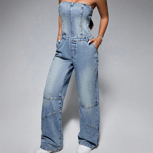 Camila - Jumpsuits i denim med axelban