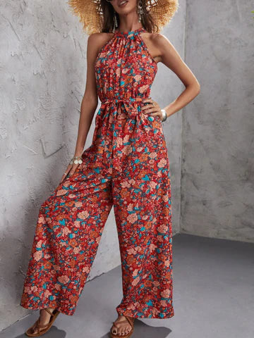 Hattie - Blommig jumpsuit med halterneck