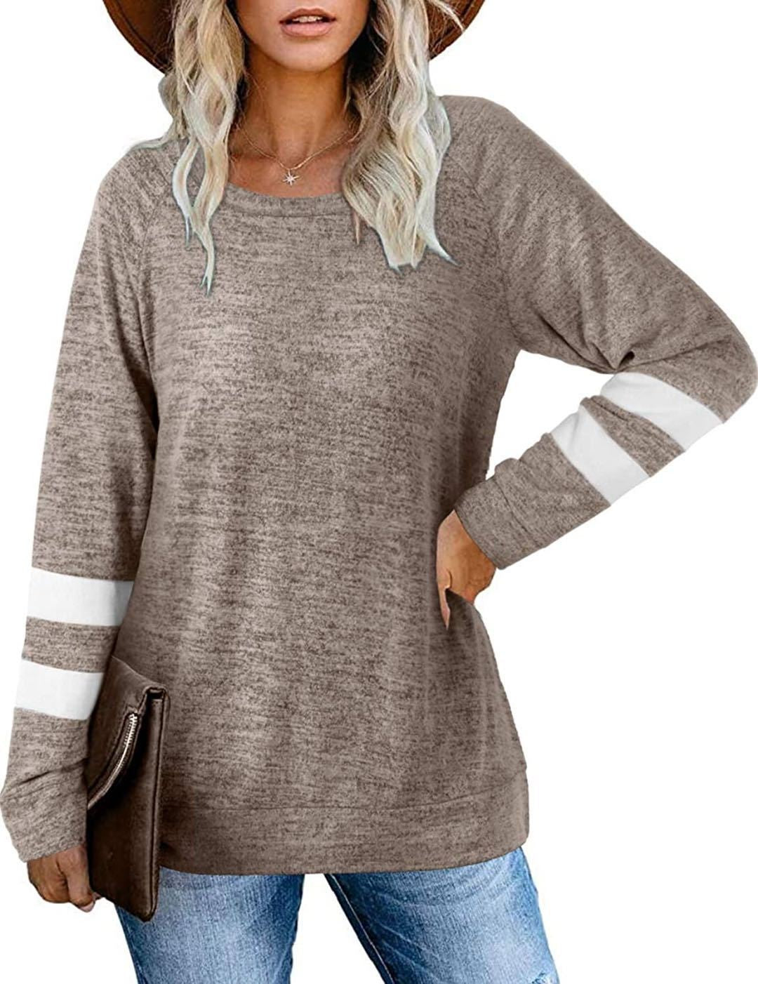 Jett | Ladies långärmad patchwork rund hals casual tryckt t-shirt topp